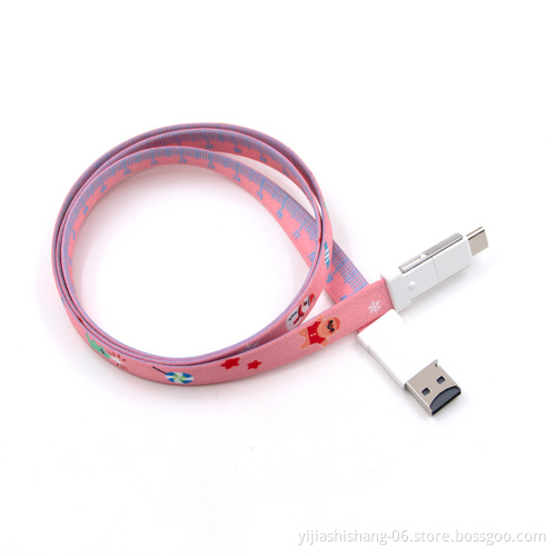 High-quality Polyester Mobile Phone Lanyard for Android Type-C&IPhone Braided Usb Custom Storage Data Cable Charging Cable